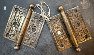 Vintage Ornate Brass Hinge Pair